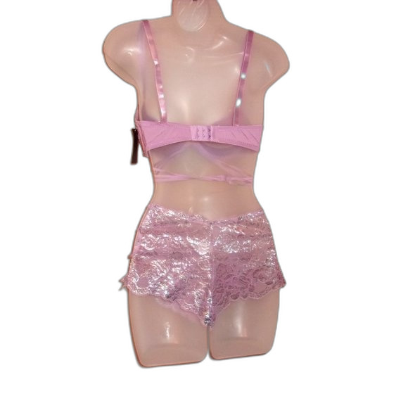 Youmita 34B Lavender Mist Metallic Lace Bra & Small Coordinating Boyshort NWT - Picture 13 of 13
